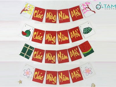 Dây treo chữ Chúc mừng năm mới bằng gỗ số 09